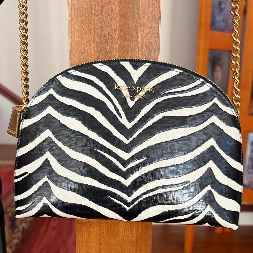 kate spade Black and White Zebra Dome Crossbody with Gold Chain